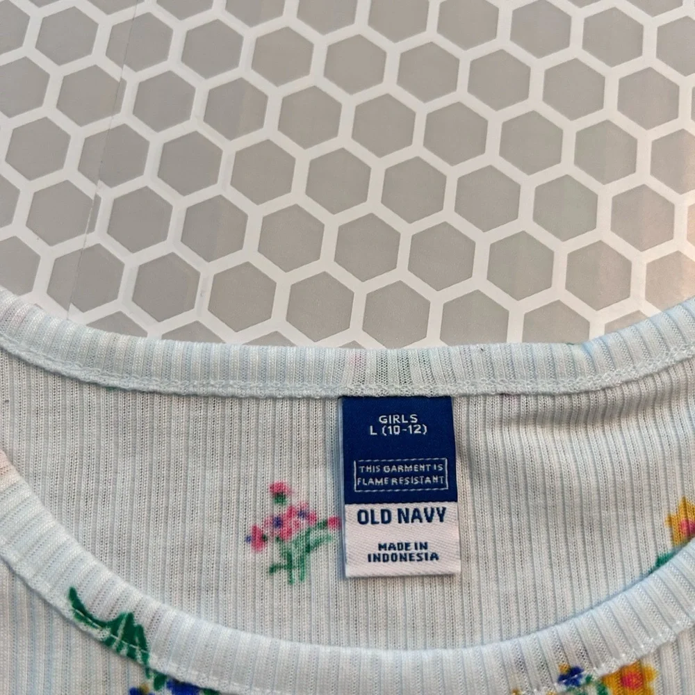 NWT Old Navy Light Blue Floral Ribbed Kids Pajama Set Size L (10-12)
